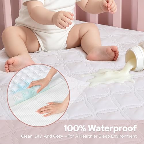 Image of BEDLORE Waterproof Mattress Protector Crib, 2 Pack Soft Mattress Pad, Noiseless Machine Washable Mattress Cover, Ultimate Protection for Your Baby's Crib Toddler Bed (52''x28'')