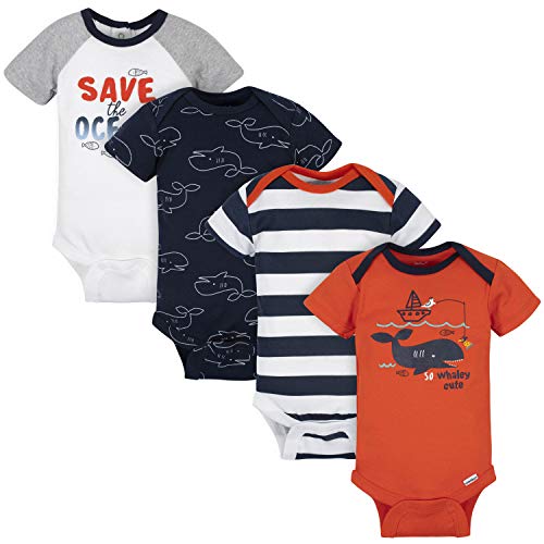 Gerber Baby Boys' 4-Pack Short Sleeve Onesies Bodysuits, Orange Whales, 24 Months