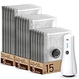CIRYCASE Vakuumbeutel für Kleidung mit Kabellose Elektrischer Pumpe [-5000PA Saugkraft], 15er Pack Wiederverwendbare Vacuum Bags, Vakuumierbeutel Kleidung für Reisen, Decken, Bettwäsche Aufbewahrung