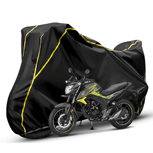 Image of Waterproof Bike Body Cover Compatible with Honda Unicorn Dustproof Scratchproof - Motorcycle Cover for Two Wheeler, Outdoor Full Cover with UV, Duty, Rain Protection (Black & Yellow) R1
