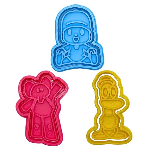 Molde Galletas Pocoyo - 3 piezas - Cortador Galletas de Pocoyo, Elly y Pato - Ideal para decoración fiestas de cumpleaños de niños y niñas - pack galletas