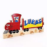  Eisenbahn II - Garderobe mit Name Kinder Holz - Geburtsgeschenk, Geburtstagsgeschenk, Weihnachtsgeschenk