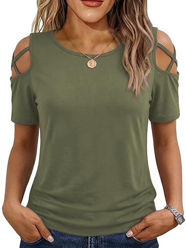 Image of Jar of Love Women's Summer Tops Short Sleeve Cold Shoulder Tops T-Shirts for Women Spring Summer Tops Loose Fit Tunic 2026