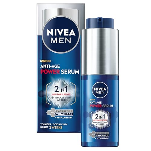 NIVEA MEN Anti-Age 2in1 Power Face Serum (30ml) Hydrating Serum with Thiamidol and Hyaluronic Acid Reduces Deep Wrinkles and Dark Spots Mens Face Moisturiser