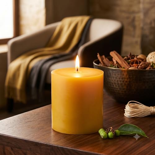Image of Pure Source India Scented Pillar Candle (3X3 INCH) Decorative Candle for Living Room, Diwali Decor, Gifting, Spa & Meditation (Sandalwood)