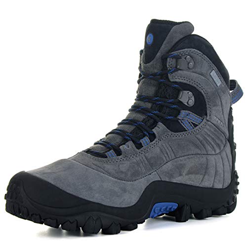 XPETI Men's Thermator Evo Mid High-Top Waterproof Leather Hiking Outdoor Boot Gray/Blue 8