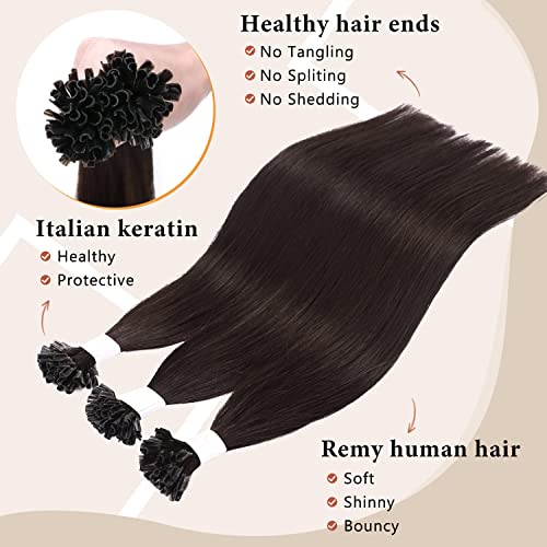 Hairro U Tip Hair Extensions Human Hair 18 Inch Pre Bonded Keratin Fusion Nail Utip Real Remy Human Hair Extension For Women 50 Strands 50G/Pack (18Inch, 02 Dark Brown) #TOP4