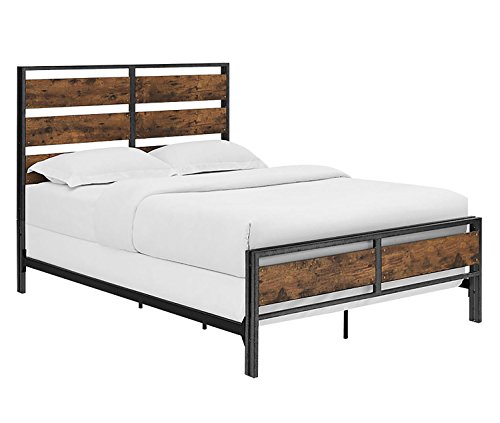 Walker Edison Wood Plank Metal Queen Size Bed Frame Bedroom Headboard Footboard Bed Frame Bedroom, Queen, Reclaimed Wood #TOP1