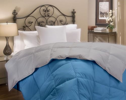 IlGruppone Piumino invernale in Piuma d'Oca 90/10 Double Face piumone caldo trapuntato trapunta 300 gr/mq Inverno -(Azzurro/Grigio, Singolo)