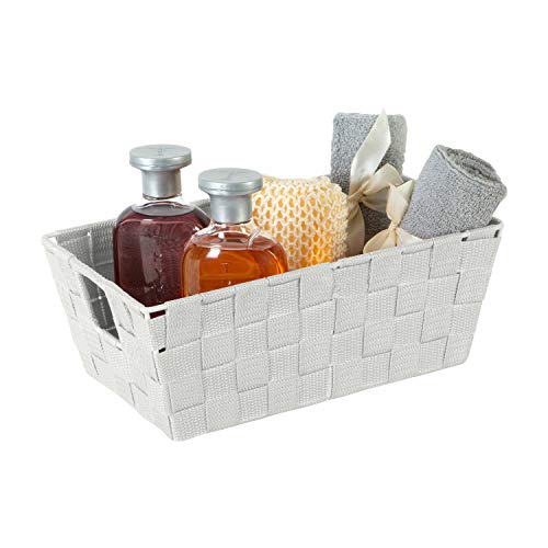 Image of Simplify Small Shelf Woven Strap Tote | Decorative Storage Basket | Built in Handles | Organization | Closet | Bedroom | Bathroom | Nursery | Accessories | Toys | Gifts | 1 Pack | Heather Grey