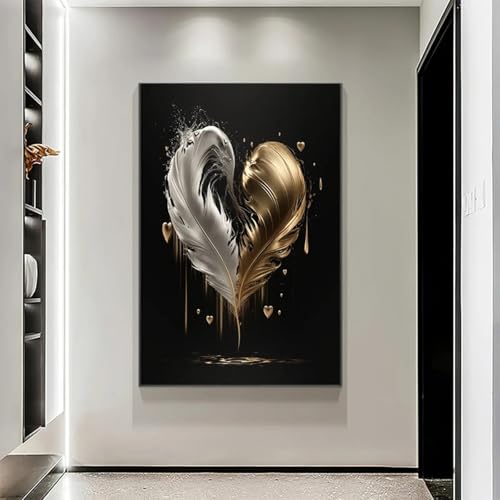 Tableau abstrait plumes dorées luxe TONGYINLI cadre salon de prestige