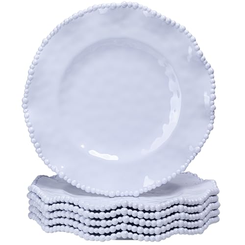 ZAROCRUS White Beaded Melamine 11 Inch Dinner Plates,Set of 6, Elegant Scalloped Pearl Serving Dishes plate, Unbreakable Dinnerware Dessert/Salad Plates, Dishwasher safe ZAROCRUS White Beaded Melamine 11 Inch Dinner Plates,Set of 6, Elegant Scalloped Pearl Serving Dishes plate, Unbreakable Dinnerware Dessert/Salad Plates, Dishwasher safe