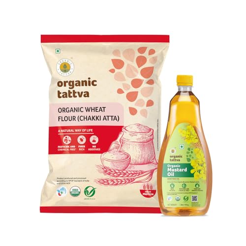 Organic Tattva, Organic Whole Wheat Flour Chakki (ATTA), 5kg | Mustard Oil 1L (Pack of 2) Organic Tattva, Organic Whole Wheat Flour Chakki (ATTA), 5kg | Mustard Oil 1L (Pack of 2)