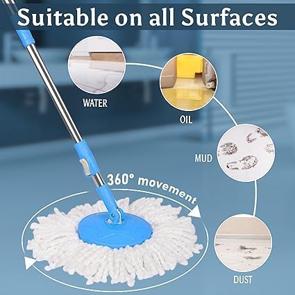 Image of Spin Mop Stick Handle Replacement | Adjustable Telescopic Stainless Steel Mop Rod | Rust Resistant Heavy Duty Mop Stick | Comfortable Grip Rod for Wet & Dry Floor Cleaning | Home, Office