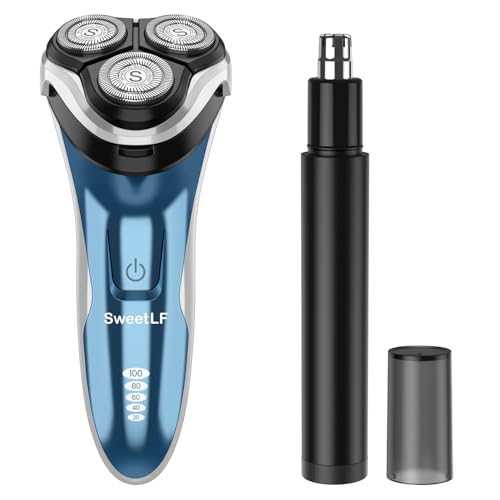 SweetLF Afeitadora Eléctrica Rotativa Uso en Húmedo y Seco para Hombre con Cortapatillas Desplegable Máquina de Afeitar Recargable Afeitadora con Cable USB Android de Carga