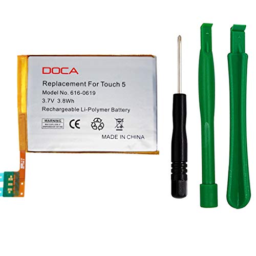 Replacement Battery for iPod Touch 5th Gen, DOCA 3.7V Li-Polymer Rechargeable Battery with Opening Pry Tool Kits - Compatible with iPod Touch 6th Generation,Suitable for Model No.616-0619