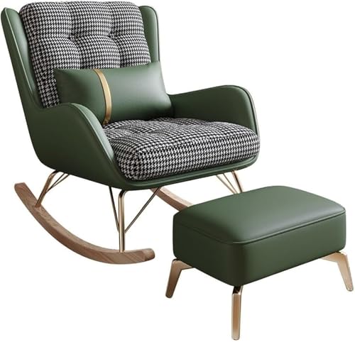 Living Room Reclining Rocking Chair,Rocking Chair with Foot Stool,Balcony Relaxing Chair,Modern Soft Sleeper Armchair,Bedroom Lounge Living Room Reading Chair(Dark Green)