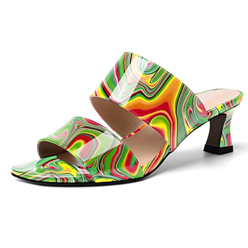 SKYSTERRY Women's Slip On Casual Patent Home Round Toe Open Toe Spool Low Heel Pumps Shoes 2 Inch