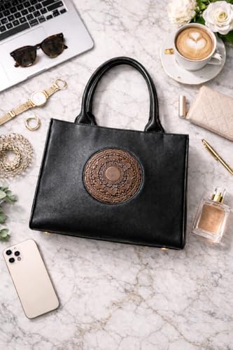 Image of Women's Leather Tote Bag | Structured for Office, Casual, Party & Formal Use | Stylish Shoulder Carry Tote (Black)