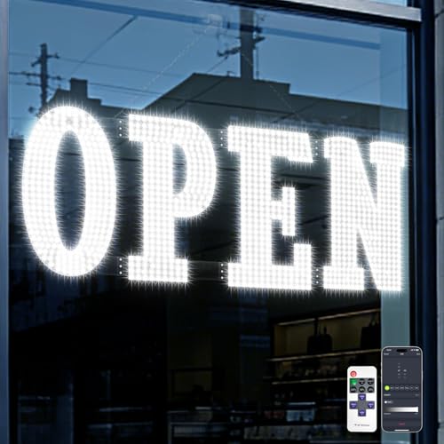 Image of 48 inchx17 inch Extra Jumbo LED Open Sign BT and Remote Control Open Sign Super Bright Dimmable Business Signs for Storefront Window Bar Salon Cafes Retail Shops White