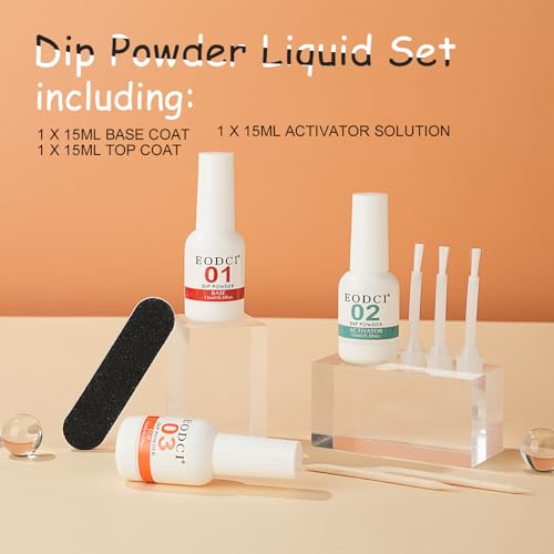 Eodci 3Pcs Dip-Pulver System Essentials Kit, 15 ml Dipping Powder Nagel Starter mit Base/Top Coat/Activator/ Liquid Manicure Starter Set für Heimwerker & Salon