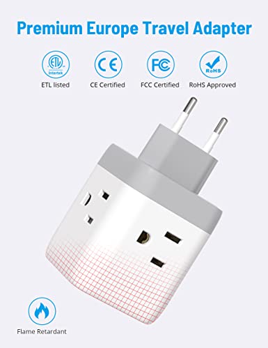 Trond European Travel Plug Adapter - International Power Adapter For Europe Cruise Ship Travel Essentials With 3 American Outlets 2 Usb Port, Europe To Us Type C Adaptor For Italy Germany France Spain #TOP4