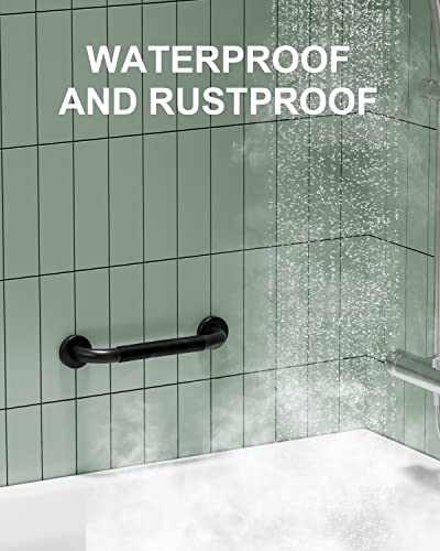 12 Inch Black Shower Grab Bar W/Anti Slip Rubber Grip, Munzong 2 Pack Stainless Steel Bathroom Grab Bar, Bathroom Balance Bar,Safety Handrail Support,Handicap Injury Elderly Senior Assist Bath Handle #TOP4