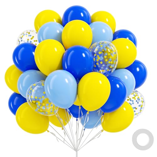 60pcs Blue and Yellow Balloons Light Blue Yellow Confetti Balloons for Graduation Birthday Party Decorations