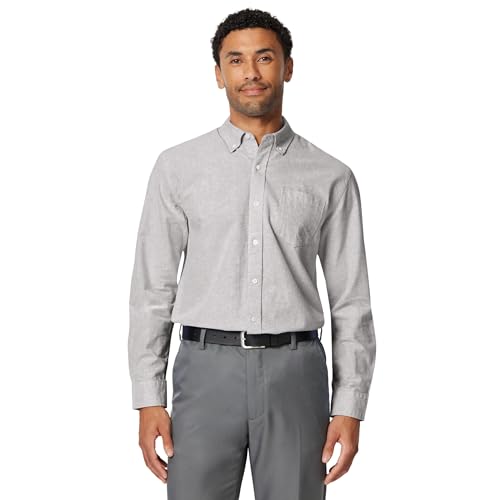 Amazon Essentials Men's Slim-Fit Long-Sleeve Dress Shirt, Button-Down Oxford with Pocket, Grey, X-Large