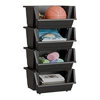 Knight 40L Stackable Plastic Storage Boxes | Multi-Purpose Stacking Storage Containers for Home, Office & Garage | Storage Bins for Clothes,Toys, Tools & Household Storage (Matt Charcoal, Set of 4)