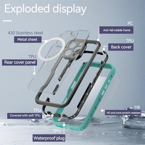 Coque étanche iPhone 16 Pro Max MagSafe transparent bleu - 4