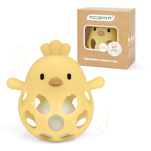 Image of MCGMITT Baby Teething Toys for 3-6 Months, Easy Grasp Silicone Infant Rattle Teether Toy for 0-12 Months, BPA-Free Food Grade Baby Montessori Sensory Toys, Soft Infant Chew Toys for Teething Relief