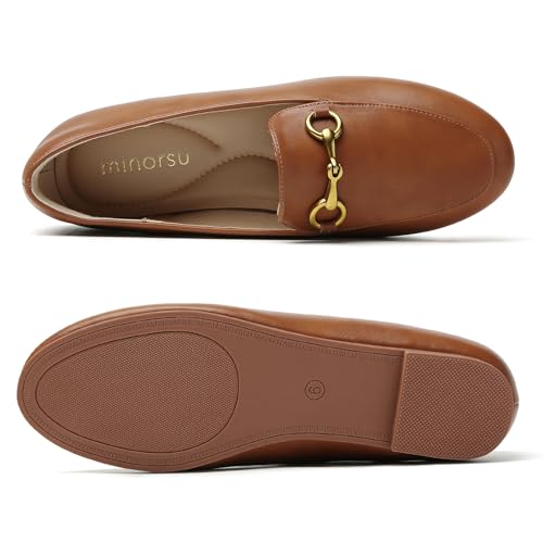 Image of Minorsu Buckle Loafers for Women Slip On Round Toe Dress Flats Business Casual Work Driving Shoes