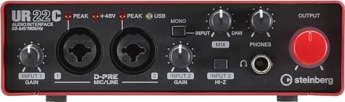 Steinberg UR22C 2x2 USB 3.0 オーディオインターフェース Cubase AIとCubasis LE付き レッド