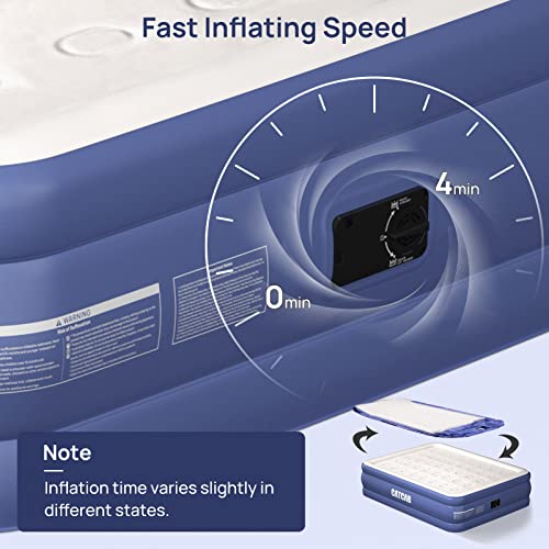Catcab Air Mattress With Built-In Pump Air Mattress Inflatable Bed With 0.6Mm Extra Thick Flocked Top 18" Queen Size Suitable For Camping Travel Guests Home, Storage Bag & Repair Patch Kit Included #TOP2
