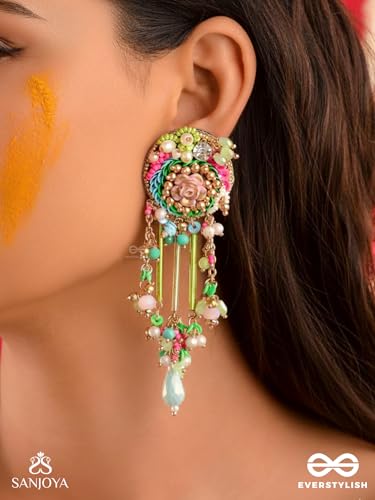 Image of SANJOYA BY EVERSTYLISH Manjusumana Beautiful Blossom Pastel Color Beads And Detail Work With Golden Embellishment Earrings Lightweight Jewelry For Women | Party, Festive, Wedding & Gifting