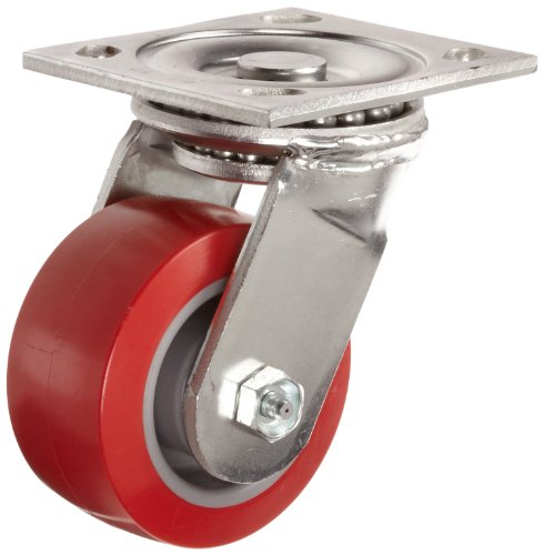 E.R. Wagner Plate Caster, Swivel, Polyurethane Wheel, Roller Bearing, 750 lbs Capacity, 5