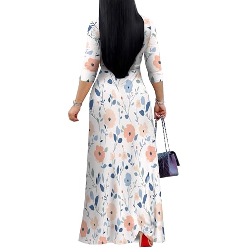 Image of PinkPatty Plus Size Maxi Dress for Women Casual V Neck 3 /4 Sleeve Boho Printed Long Dress with Pockets