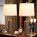 AIDENOEY 27.5" H 3-Way Dimmable Touch Control Table Lamp Set of 2?Vintage Bedside Lamp Nightstand Lamps with USB A+C Ports, Black Brown Finish Resin Table Lamp, for Living Room,Bedroom?Office
