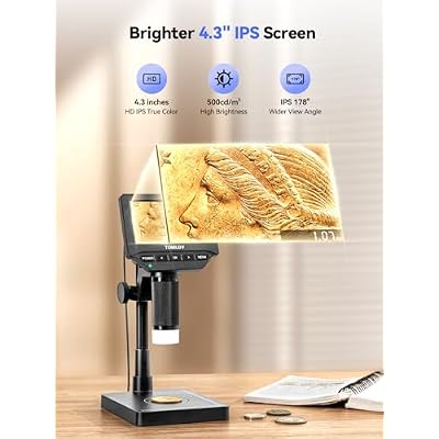 TOMLOV DM4W Microscope with Weighing Scale: 4.3 Digital Coin Microscope with Screen, Error Coin Magnifier with Lights, Weight Scale for Collectors, Jeweler, Students, Compatible with Windows/Mac