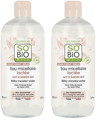 So'Bio étic - Eau micellaire lactée - Mon Lait d'Ânesse - Tous types de peaux - Certifié Cosmebio - Flacon de 500 ml (Lot de 2)