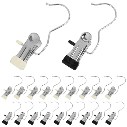 20 ganchos de acero inoxidable para ropa, ganchos multifuncionales blancos y negros para ropa, pinzas para vestidos, zapatos, tejidos, calcetines, sin marcas de pellizco fáciles