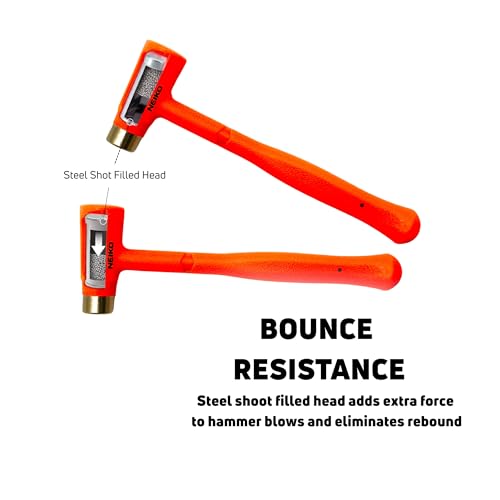 Image of NEIKO 02870A Dead Blow Hammer With Brass Cap, 0.75 Pounds, Neon Orange Deadblow Hammers, Mallet, Spark and Rebound Resistant, Unibody Molded, Soft Blow Rubber, Non Slip Grip, Steel Shot and Core