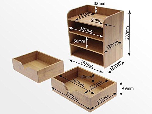 4 Tier Desk Organiser Stationery Box, Desk Tidy, Made of Natural Bamboo