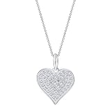 Elmas 1/5ct Round White Natural Diamond 925 Sterling Silver Cluster Heart Pendant Necklace for Women