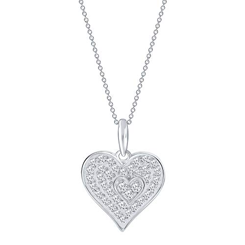 Elmas 1/5Ct Round White Natural Diamond 925 Sterling Silver Cluster Heart Pendant Necklace For Women #TOP4