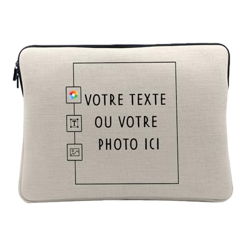 Pochette PC personnalisée contre rayures housse tablette aspect lin 14 15 pouces