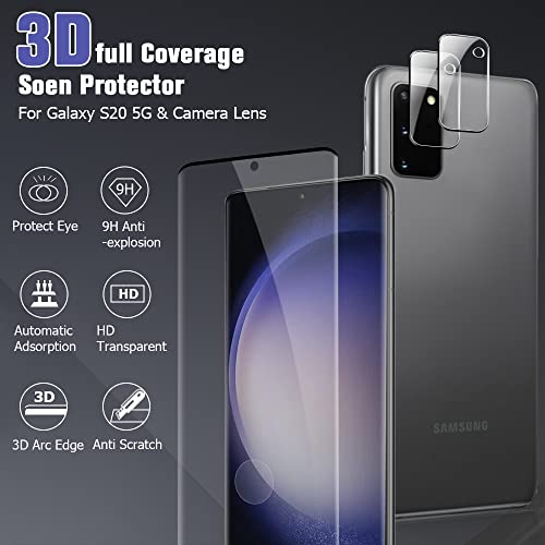 [2+2Pack] Galaxy S20 Screen Protector Tempered Glass + Camera Lens Protector [9H Hardness][Compatible Fingerprint] 3D Curved Hd Clear Glass Film For Samsung Galaxy S20 #TOP1