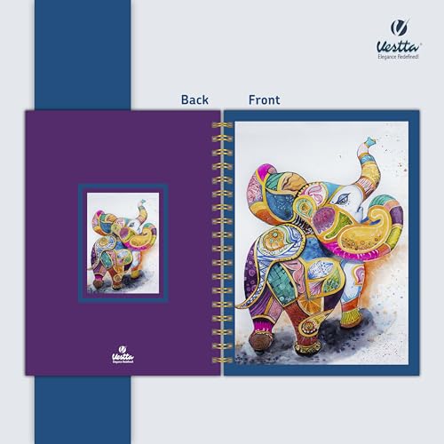 Image of VESTTA -ELEGANCE REDEFINED, B5, Hard Bound Notebook Diary, 7(L) X 9.75 (H) Inches, Gold Wiro Binding, Undated, 90 GSM paper, 192 Ruled Pages (Madhubani Folk Art Series 1)