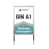 Plakataufsteller mit Stahlrückwand für eine gute Standfestigkeit im Wind, durch das zusätzliche Gewicht der Metallrückwand.